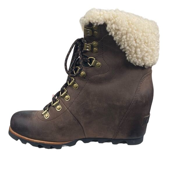 Sorel Women’s Conquest Brown Leather Waterproof Wedge Boot Size US 7.5 - Picture 2 of 10